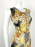 VTG 60s 70s BLACK WHITE GREY YELLOW ORANGE FLORAL PATCHWORK SHIFT DRESS 12 14