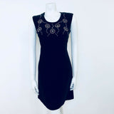 VINTAGE 1960S SEQUIN BLACK VELVET EMBELLISHED MINI DRESS 10 12