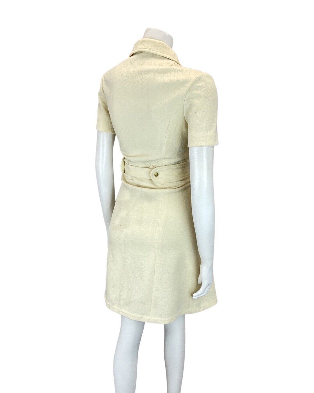 VINTAGE 60s CREAM YELLOW FLORAL PETER PAN COLLAR MOD SHORT DRESS 12