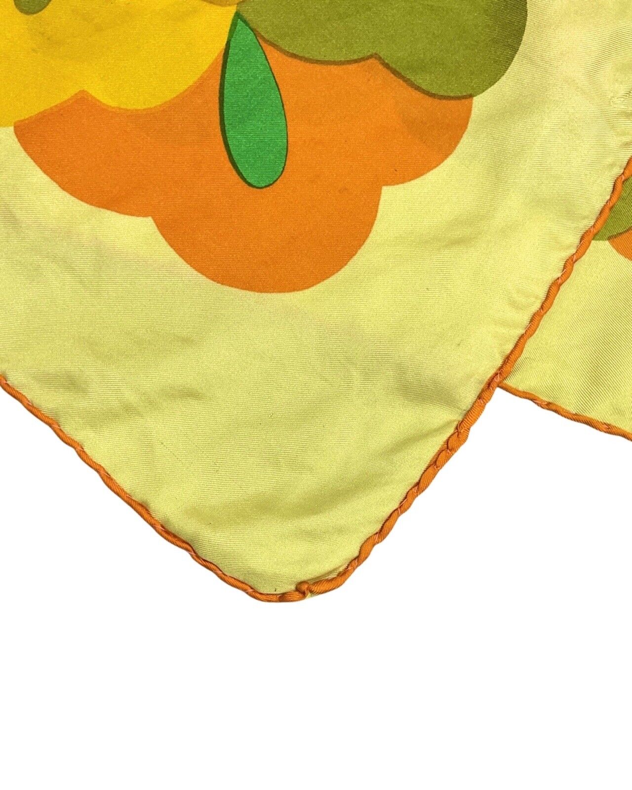 VINTAGE 60s 70s YELLOW GREEN ORANGE GEOMETRIC LEAFY MOD SILK SQUARE SCARF