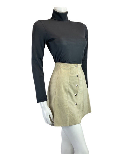 VINTAGE 60s 70s CAMEL CREAM MOD BOHO SUEDE LEATHER MINI SKIRT 6