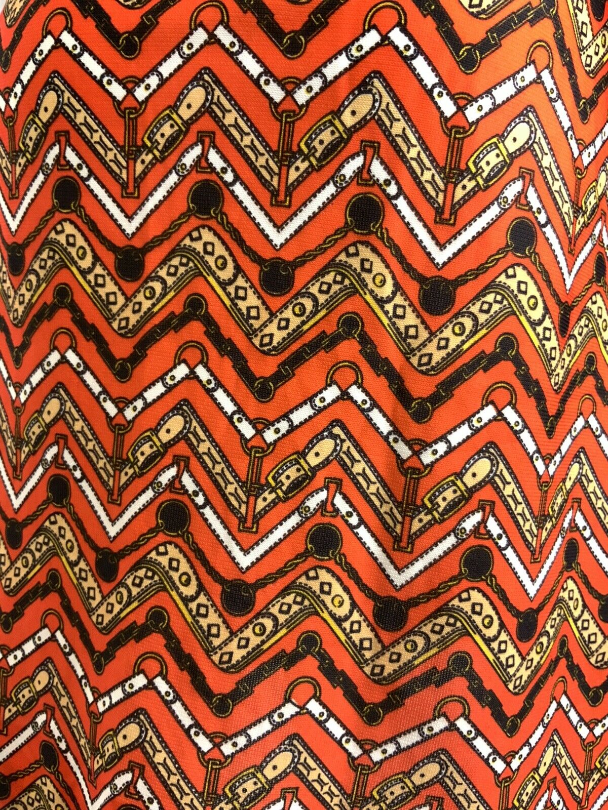 VTG 60s 70s ORANGE BLACK WHITE CHEVRON BELT CHAIN BUCKLE PSYCHEDELIC DRESS 12 14