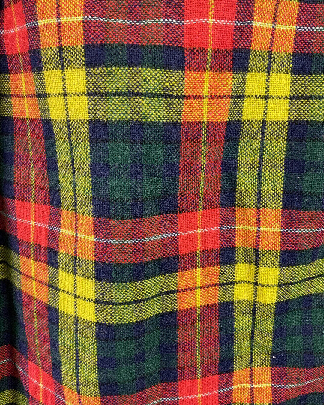 VINTAGE 60s 70s GREEN YELLOW RED TARTAN MOD TASSELED WOOL KILT SKIRT 8