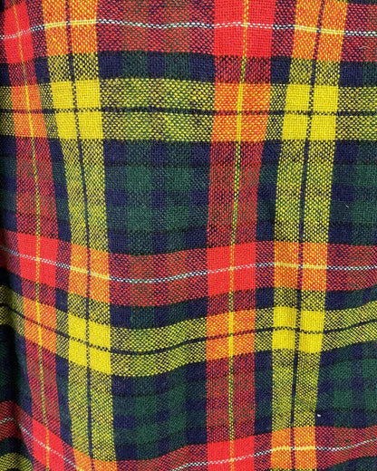 VINTAGE 60s 70s GREEN YELLOW RED TARTAN MOD TASSELED WOOL KILT SKIRT 8