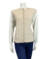 VINTAGE 60s 70s WHITE GOLD EMBROIDERED BUTTONED LUREX JACKET TOP 14 16