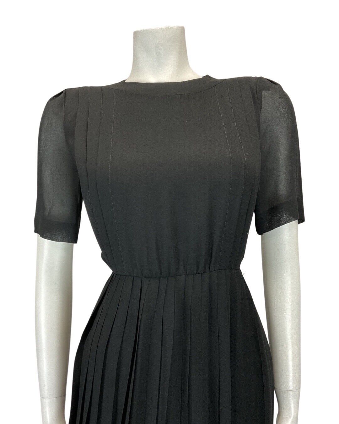 VINTAGE 60s 70s BLACK SHEER PIERRE CARDIN CREATION FIT & FLARE DRESS 10