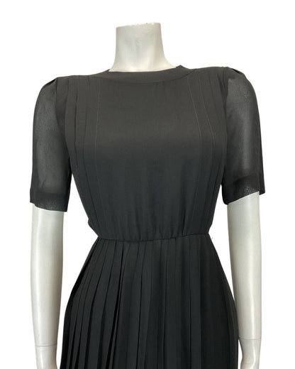 VINTAGE 60s 70s BLACK SHEER PIERRE CARDIN CREATION FIT & FLARE DRESS 10