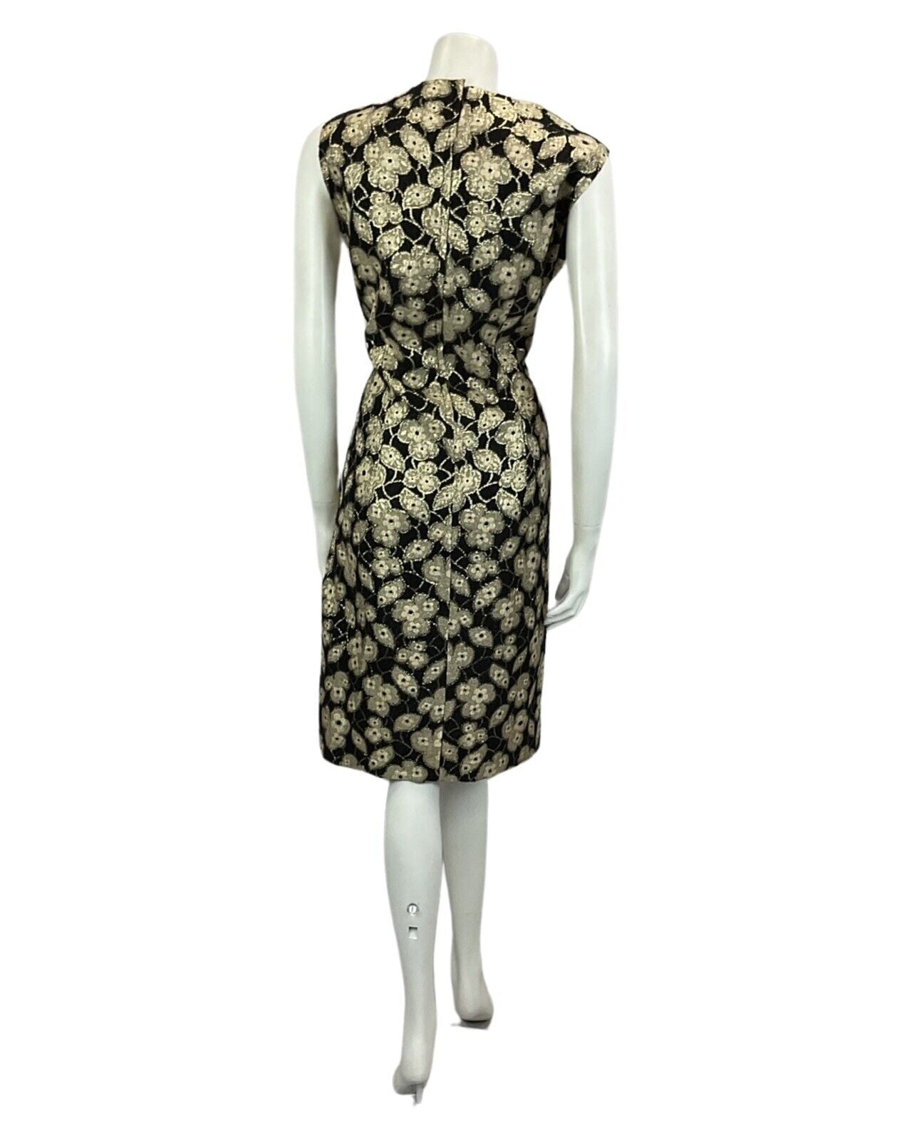 VINTAGE 60s 70s BLACK GOLD FLORAL MOD MINI PARTY CHRISTMAS EVENING DRESS 16