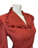 VINTAGE 60s 70s CHERRY RED RUFFLED FITTED BLOUSE SHIRT 14 16