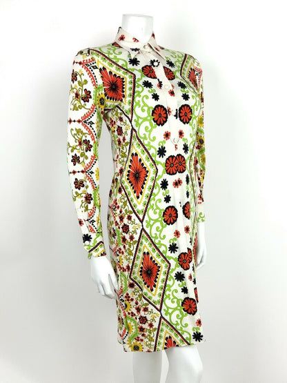 VINTAGE 60s 70s LIME GREEN ORANGE BLACK YELLOW WHITE PSCHEDELIC DRESS 8 10