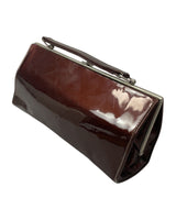 VINTAGE 60s RUSSET BROWN RED SHINY PVC LEATHER MOD MINI BAGUETTE HAND BAG