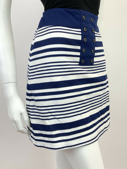 VINTAGE 60s 70s WHITE NAVY BLUE STRIPED MOD MINI SKIRT 8