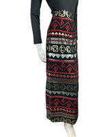 VINTAGE 60s 70s BLACK SILVER RED METALLIC EMBROIDERED GEOMETRIC MAXI SKIRT 8 10