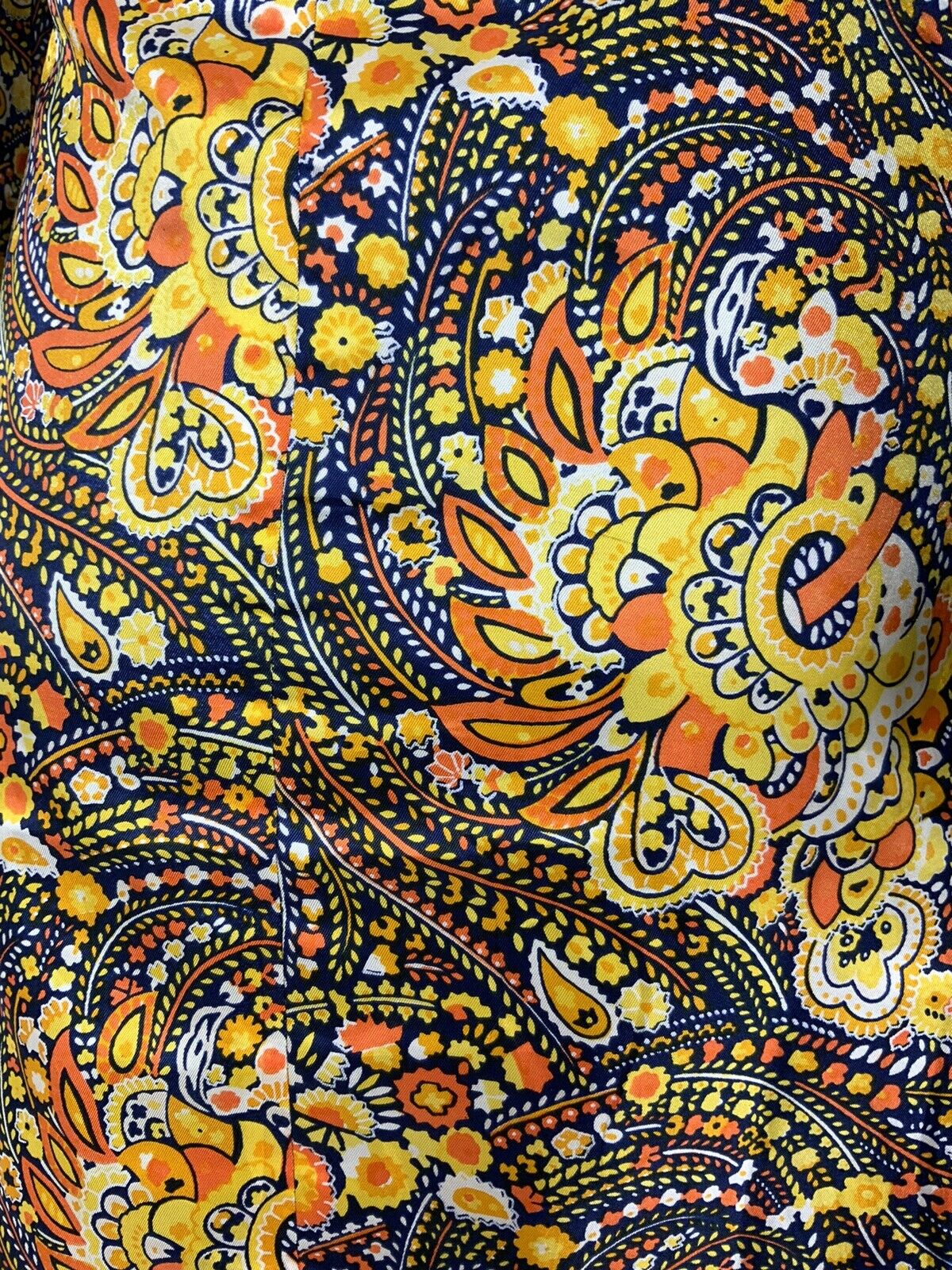 VINTAGE 60s 70s YELLOW ORANGE WHITE BLUE PSYCHEDELIC FLORAL SHIRT DRESS 12 14