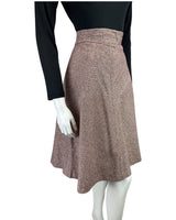 VINTAGE 60s 70s PURPLE MAROON WHITE TWEED BOUCLE WOOL FLARED MIDI SKIRT 8