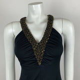 VINTAGE 70S BLACK GOLD BEADED HALTER NECK DRESS 6 8