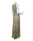 VINTAGE 60s 70s GREEN PURPLE RED SILVER PSYCHEDELIC FLORAL LUREX MAXI DRESS 6