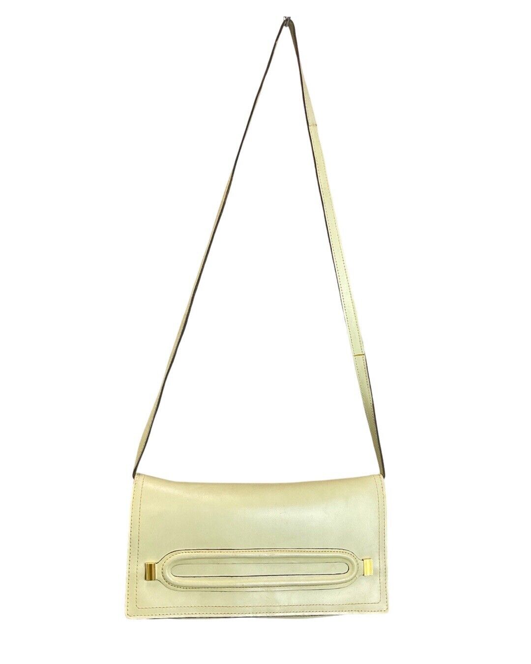 VINTAGE 60s 70s CREAM WHITE GOLD MOD LEATHER SHOULDER BAG