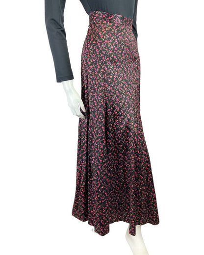 VINTAGE 60s 70s BLACK PINK GREEN FLORAL DITSY BOHO PRAIRIE MAXI SKIRT 4