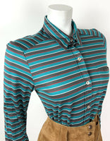 VINTAGE 70s STYLE 90s GREEN GREY RED WHITE STRIPED MOD SHIRT 10