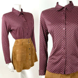 VINTAGE 70s STYLE 90s WINE RED PINK WHITE GEOMETRIC MOD SHIRT BLOUSE 12 14