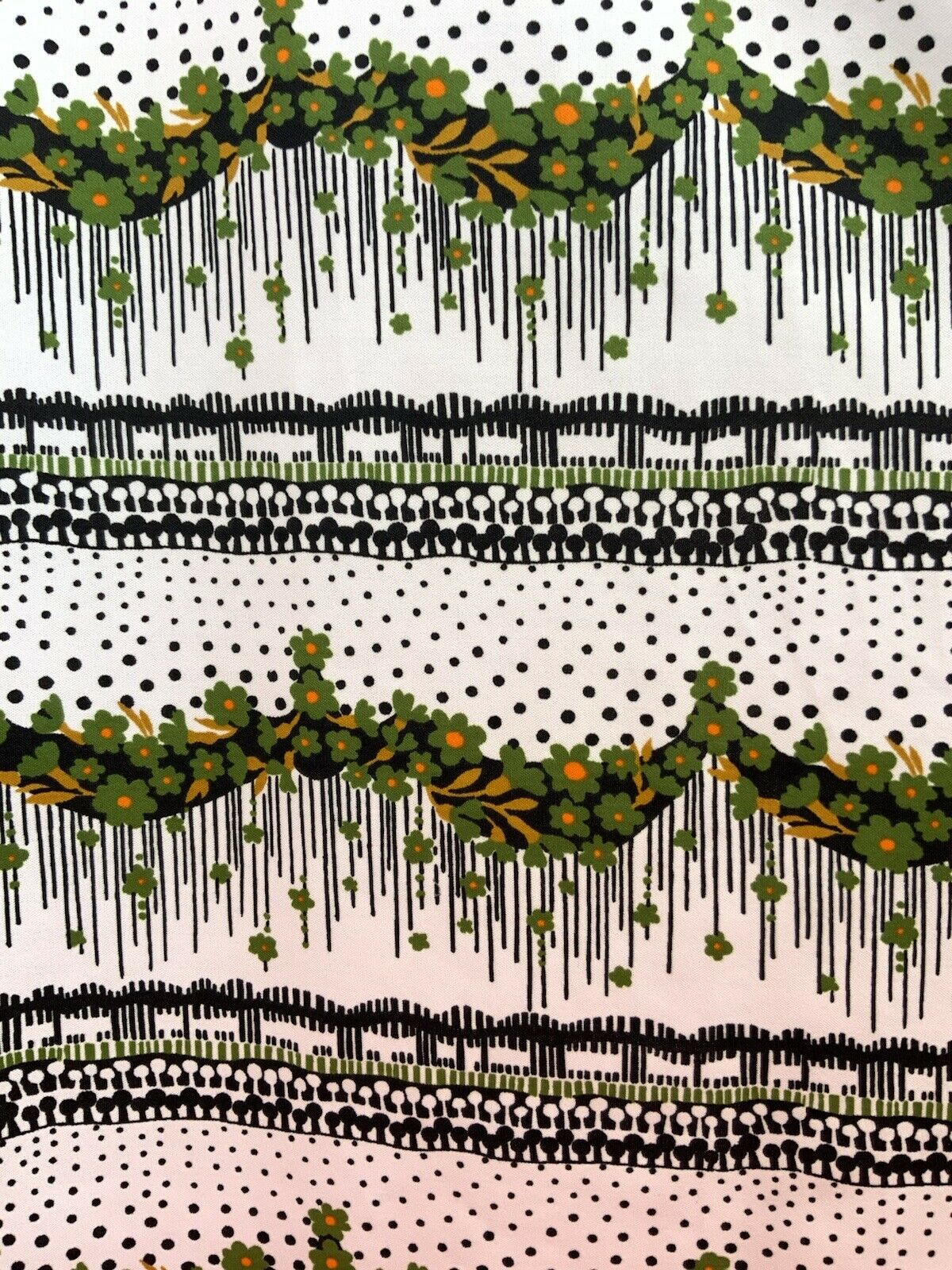 VINTAGE 60s 70s WHITE GREEN BLACK FLORAL DOTTY STRIPED PSYCHEDELIC MAXI DRESS 12