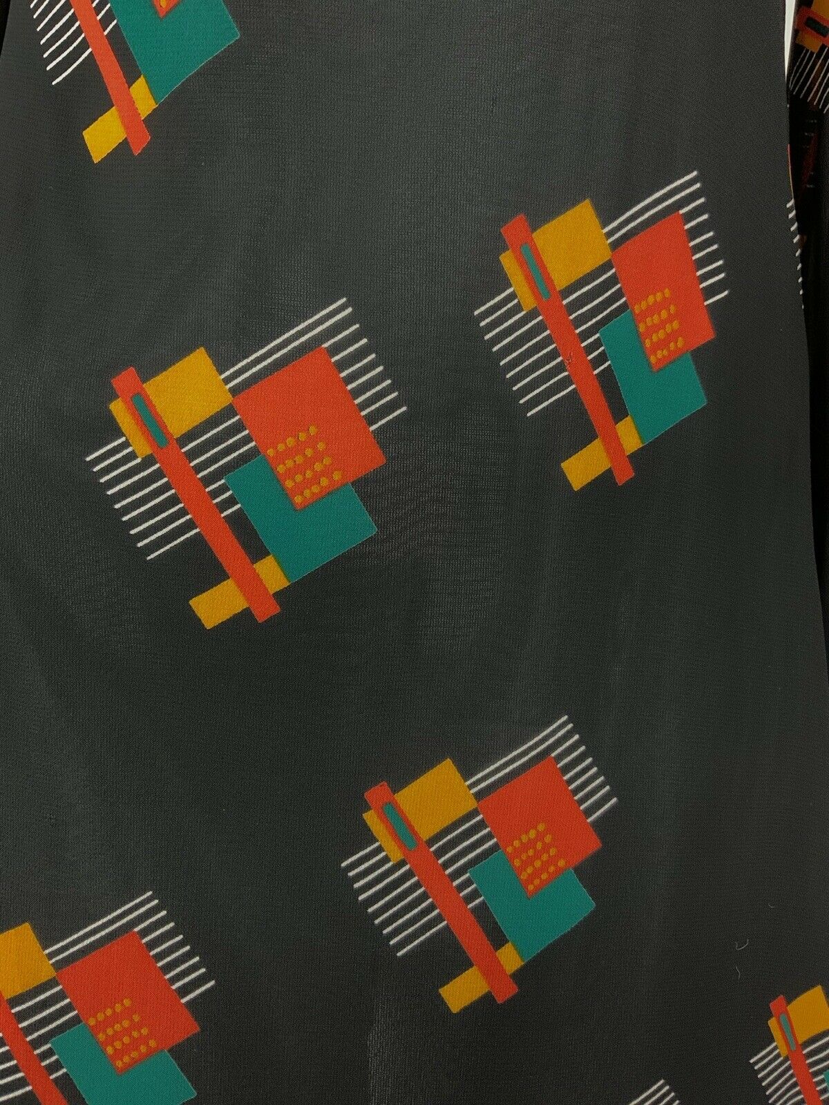 VTG 60s 70s BLACK ORANGE GREEN GEOMETRIC SHEER ANGEL SLEEVE EMPIRE LINE DRESS 8