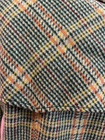 VTG 60s 70s GREEN BEIGE ORANGE CHECKED PLAID DOUBLE-BREASTED MOD WOOL COAT 16