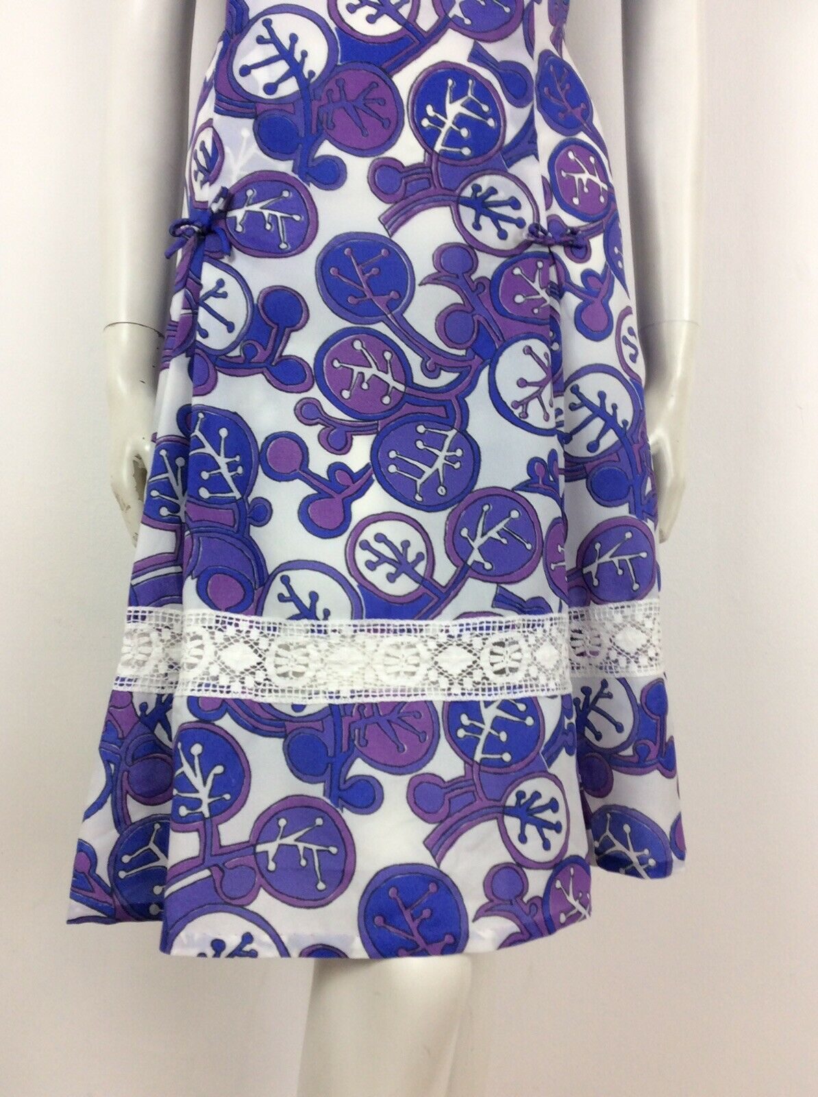 AMAZING VINTAGE 60s 70s ABSTRACT FLORAL DRESS PURPLE BLUE WHITE 10 12