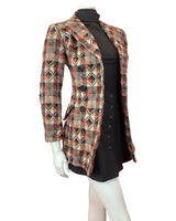 VTG 70s STYLE RED WHITE BROWN GEOMETRIC CHECKED MOD DOUBLE-BREASTED JACKET 10