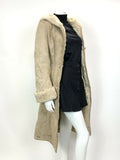 VTG 60s 70s SAND BEIGE SUEDE SHEARLING BELTED HOODED MOD BOHO PRINCESS COAT 8 10