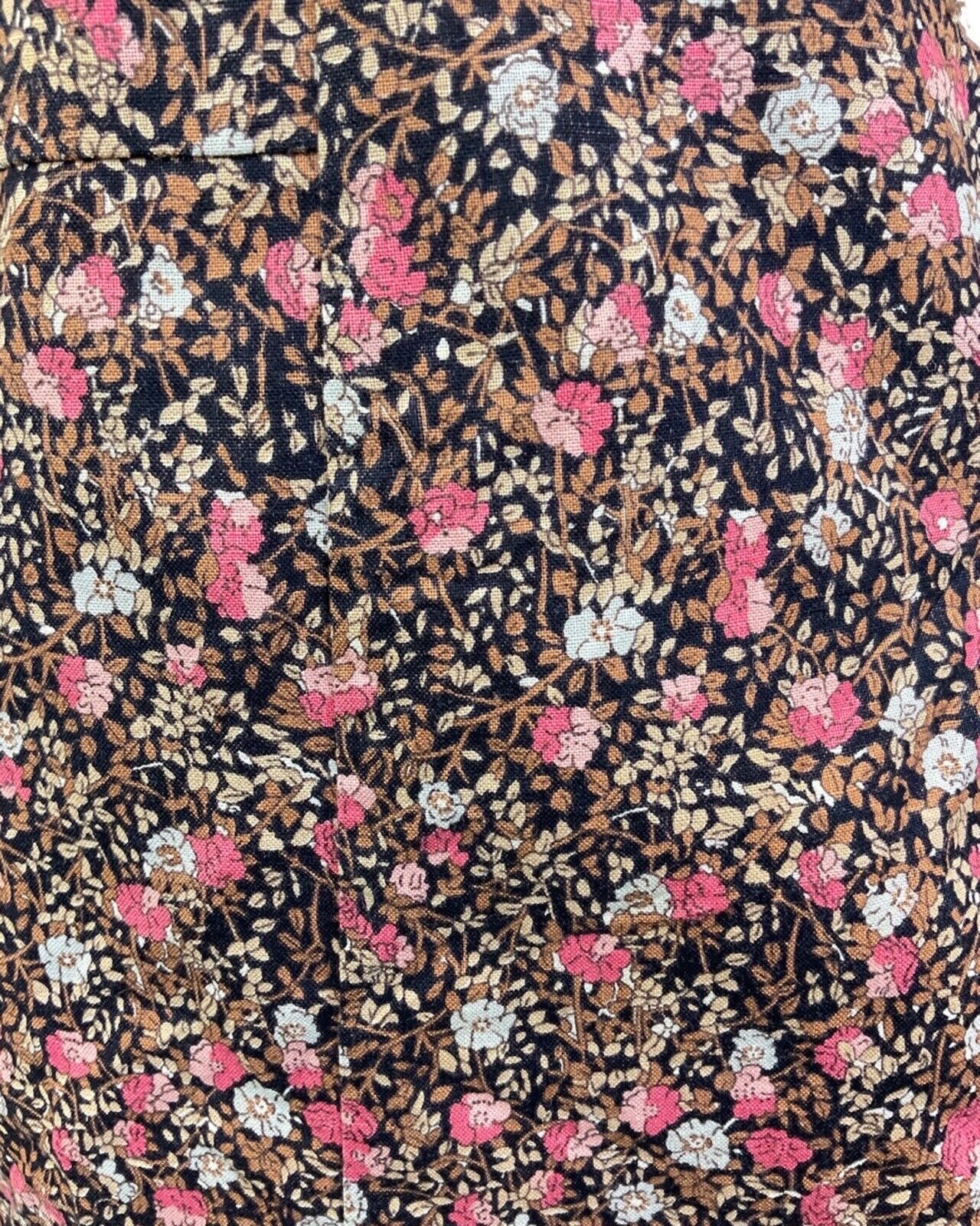 VINTAGE 60s 70s BLACK BROWN PINK DITSY FLOWER PINAFORE PINNY SUMMER DRESS 10 12