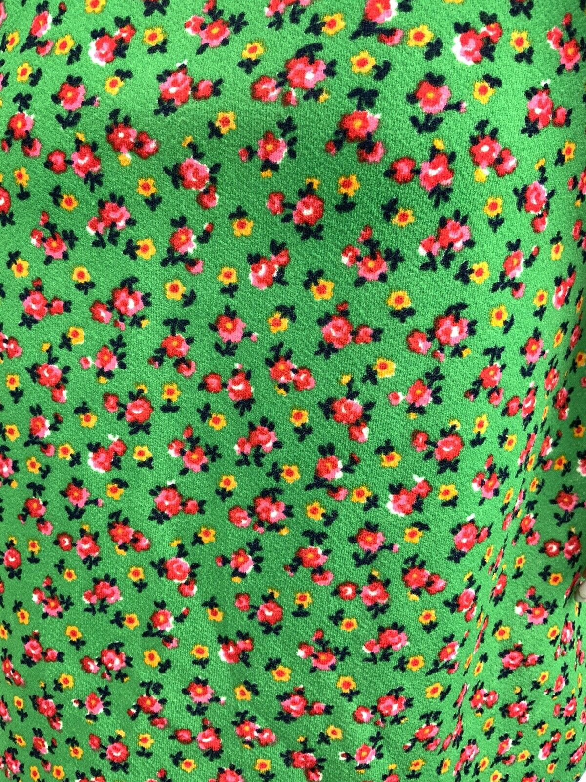 VINTAGE 60s 70s GREEN PINK RED YELLOW FLORAL DITSY DAGGER SHIRT DRESS 10 12