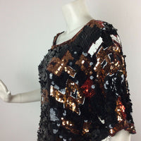 VINTAGE 80S SEQUIN DISCO EVENING BLACK BRONZE RED WHITE TOP 10 12