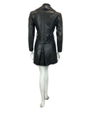 VINTAGE 60s 70s BLACK LEATHER BIG ROUNDED COLLAR MOD TRENCH JACKET 10 12