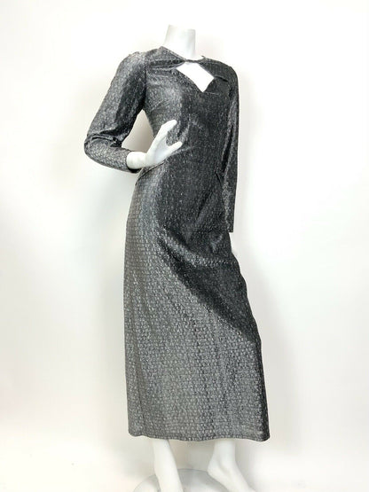 VINTAGE 60s 70s SILVER LUREX CUT-OUT DISCO STUDIO 54 GLAM PARTY MAXI DRESS 10 12