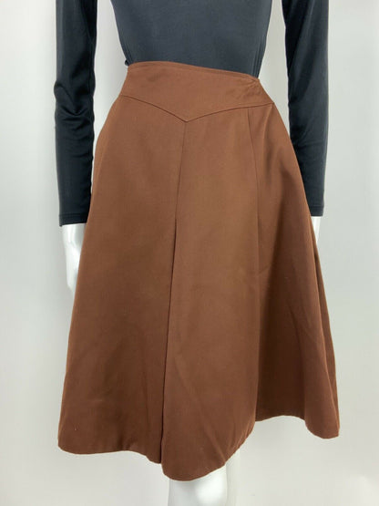 VINTAGE 60s 70s CHESNUT BROWN FOLK BOHO MOD CIRCLE FLARED MIDI SKIRT 6