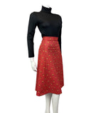 VINTAGE 60s 70s RED WHITE YELLOW POLKA-DOT DAISY FLOWER MIDI A-LINE SKIRT 8 10