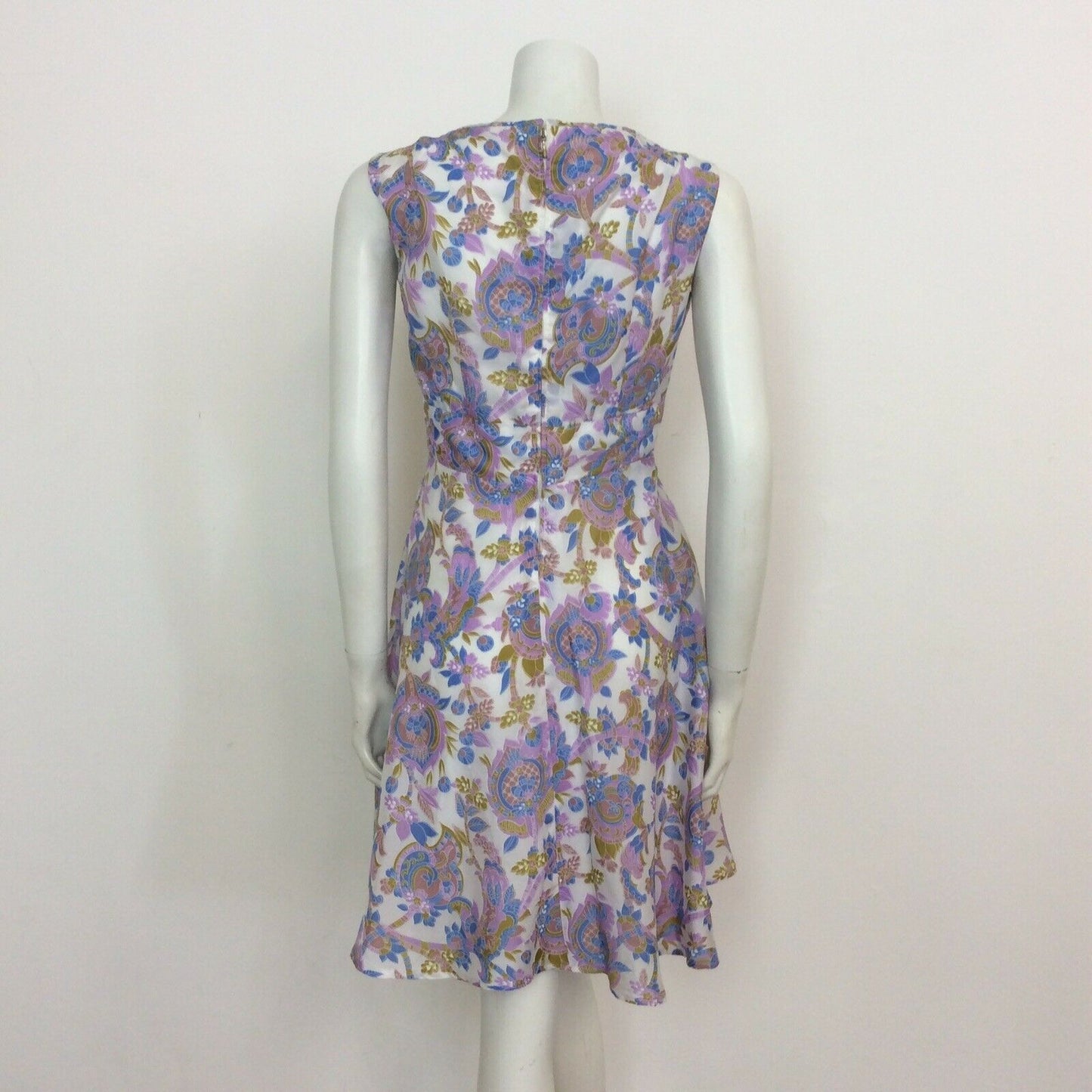 VINTAGE 60S 70s WHITE MUSTARD BLUE PURPLE PAISLEY DRESS 8 10