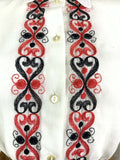 VINTAGE 60s 70s WHITE RED BLACK EMBROIDERED SWIRL MOD SHEER DAGGER BLOUSE 14 16