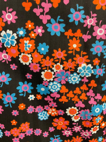 VTG 60s 70s BLACK PINK ORANGE BLUE FLORAL DAISY PRINT BOHO FOLK MAXI SKIRT 12