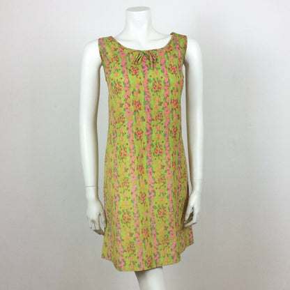 60S VINTAGE BRIGHT GREEN PINK PSYCHEDELIC  DRESS 12 14