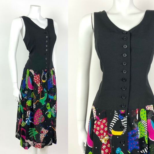 VINTAGE 80s BLACK RED GREEN PINK HAT SHOES GLOVES SLEEVELESS DRESS 12