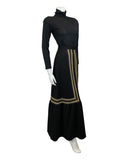 VINTAGE 60s 70s BLACK GOLD RIC-RAC EMBROIDERED PARTY GLAM MAXI SKIRT 10