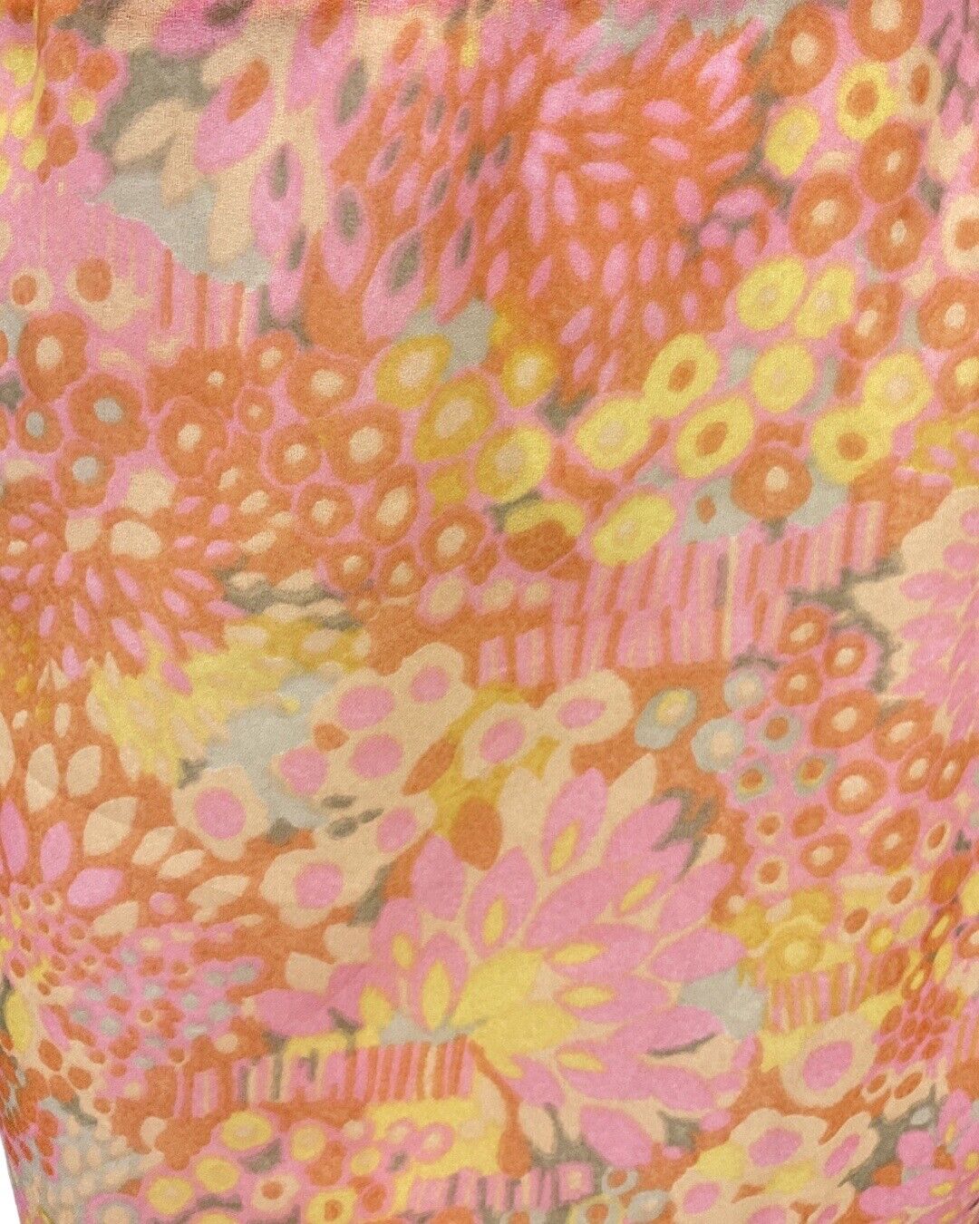 VTG 60s 70s ORANGE PINK YELLOW PSYCHEDELIC FLORAL SLEEVELESS DRESS BED COAT 12