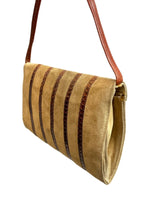 VINTAGE 70s 80s STYLE CAMEL BROWN STRIPED SNAKESKIN SUEDE LEATHER ENVELOPE BAG