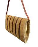 VINTAGE 70s 80s STYLE CAMEL BROWN STRIPED SNAKESKIN SUEDE LEATHER ENVELOPE BAG