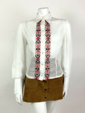 VINTAGE 60s 70s WHITE RED BLACK EMBROIDERED SWIRL MOD SHEER DAGGER BLOUSE 14 16