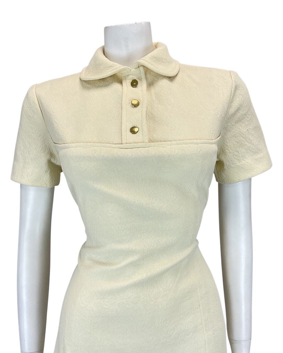 VINTAGE 60s CREAM YELLOW FLORAL PETER PAN COLLAR MOD SHORT DRESS 12