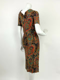 VTG 60s 70s BLACK RED GREEN BLUE PAISLEY FLORAL PSYCHEDELIC SHIFT DRESS 12 14